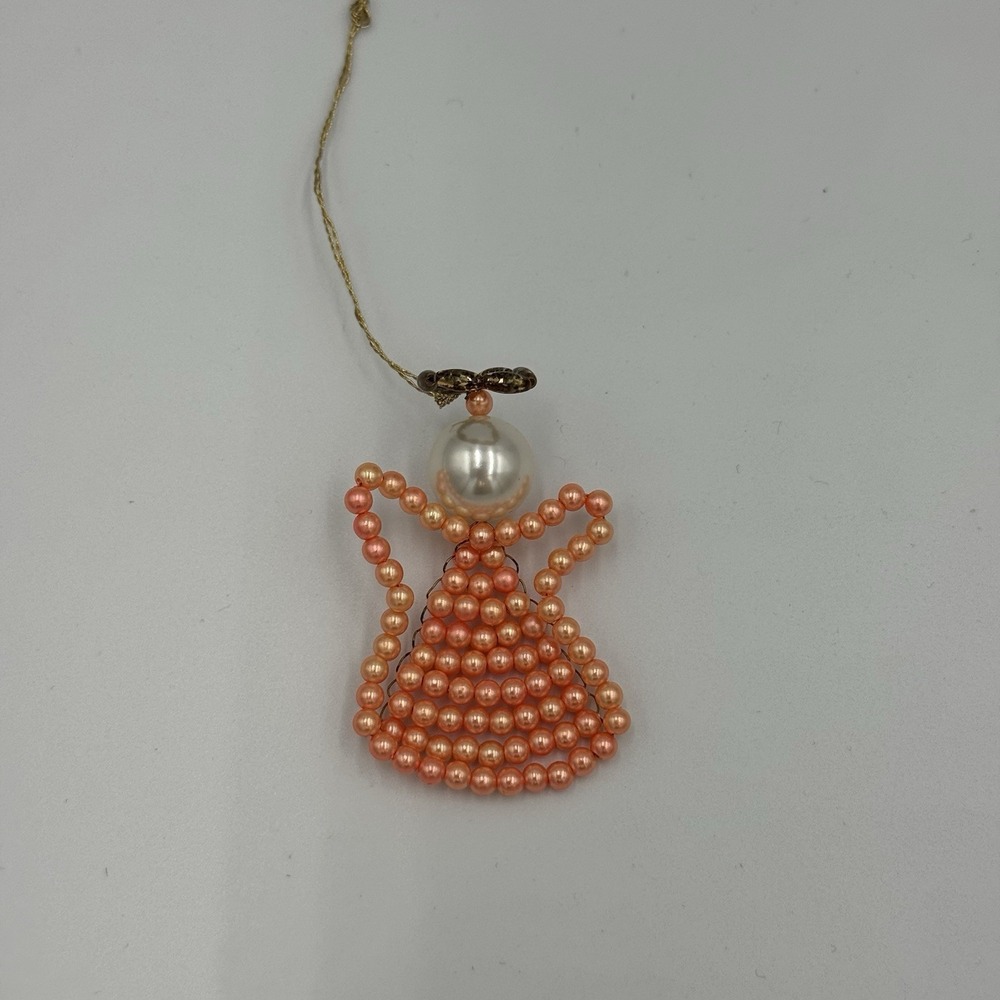 Lovely Vintage 2" Handmade Peach Bead Angel Ornament